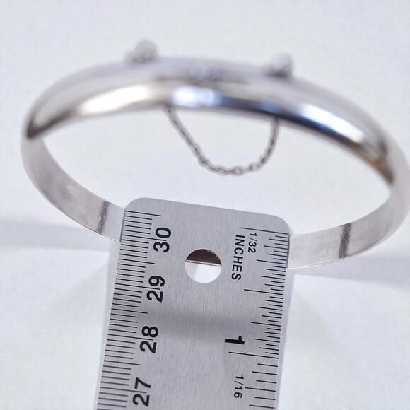 Vintage 925 Silver Bangle Safety Chain Stackable 6mm Secure Closure - Picture 5 of 7